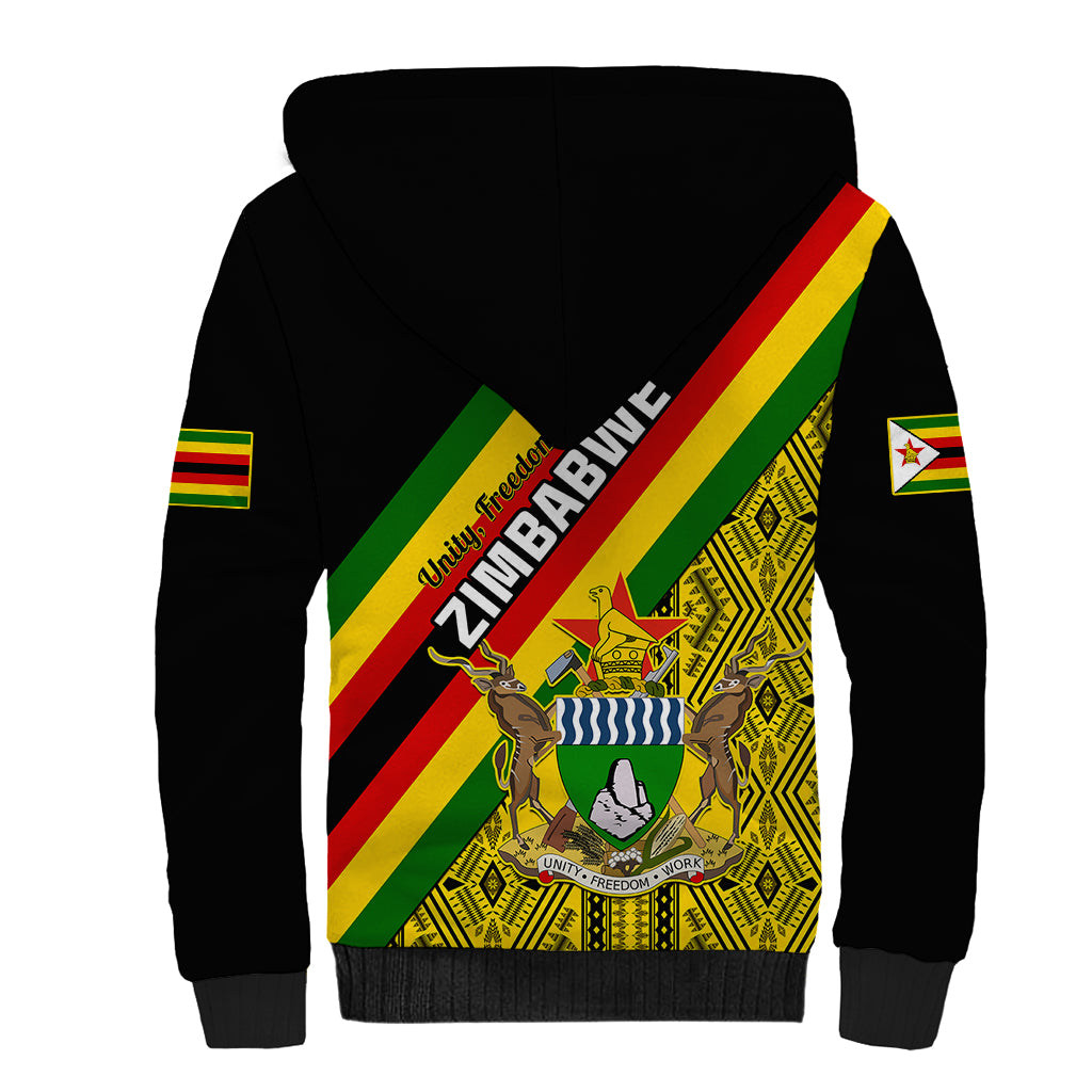 Zimbabwe Sherpa Hoodie African Pattern With Flag Style - Wonder Print Shop