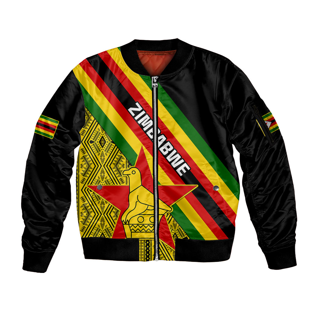 Zimbabwe Sleeve Zip Bomber Jacket African Pattern With Flag Style - Wonder Print Shop