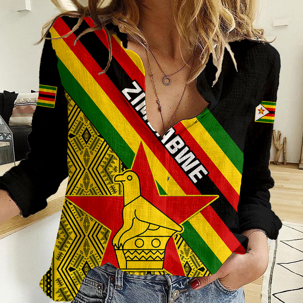 Zimbabwe Women Casual Shirt African Pattern With Flag Style - Wonder Print Shop