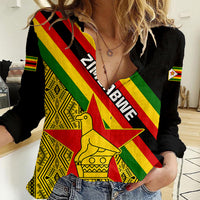 Zimbabwe Women Casual Shirt African Pattern With Flag Style - Wonder Print Shop