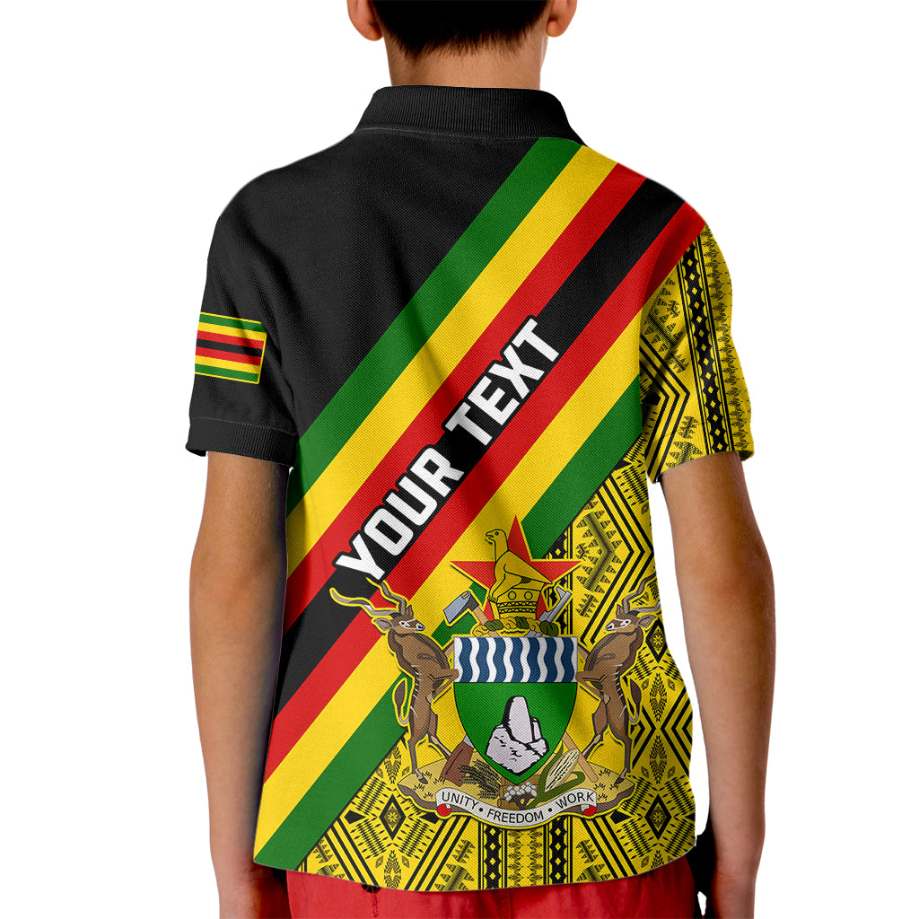 Personalised Zimbabwe Kid Polo Shirt African Pattern With Flag Style - Wonder Print Shop