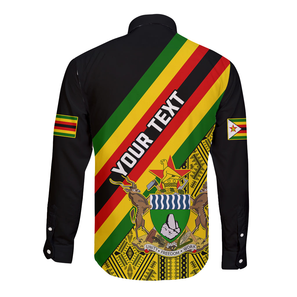 Personalised Zimbabwe Long Sleeve Button Shirt African Pattern With Flag Style - Wonder Print Shop