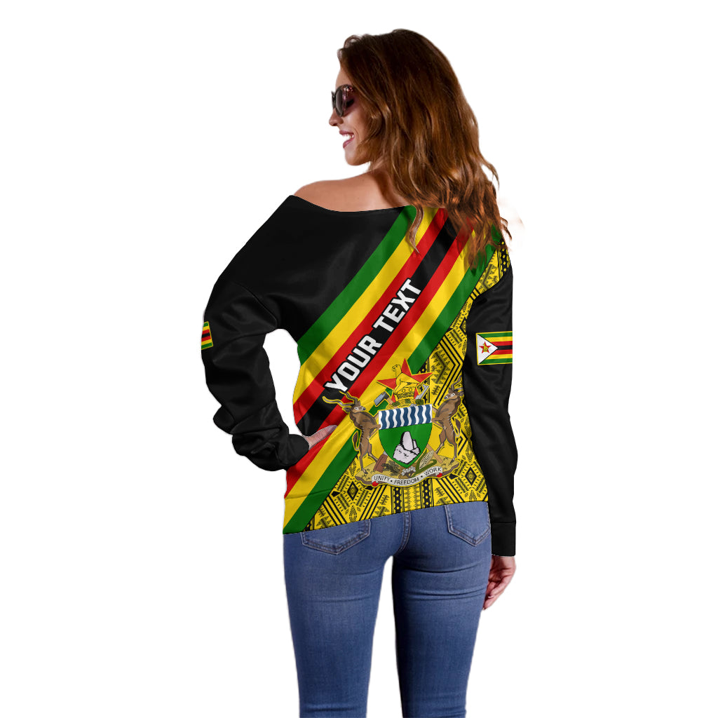 Personalised Zimbabwe Off Shoulder Sweater African Pattern With Flag Style - Wonder Print Shop