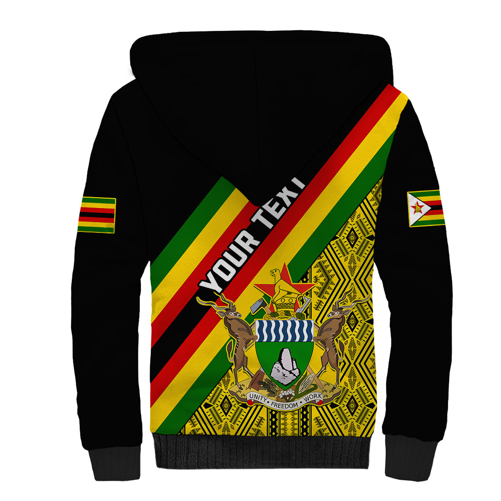 Personalised Zimbabwe Sherpa Hoodie African Pattern With Flag Style - Wonder Print Shop