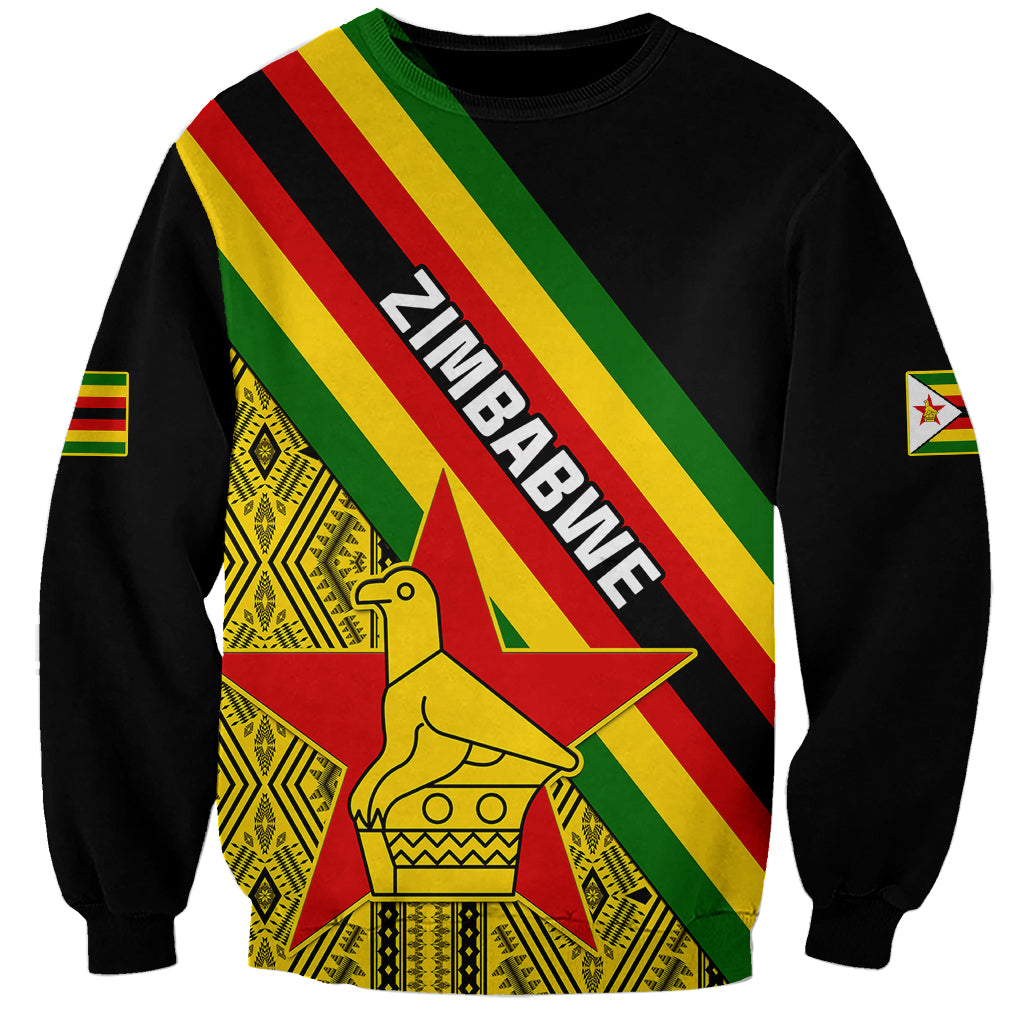Personalised Zimbabwe Sweatshirt African Pattern With Flag Style - Wonder Print Shop