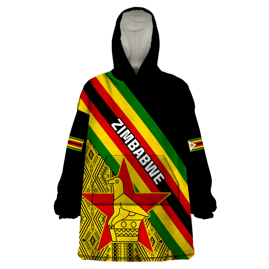 Personalised Zimbabwe Wearable Blanket Hoodie African Pattern With Flag Style - Wonder Print Shop