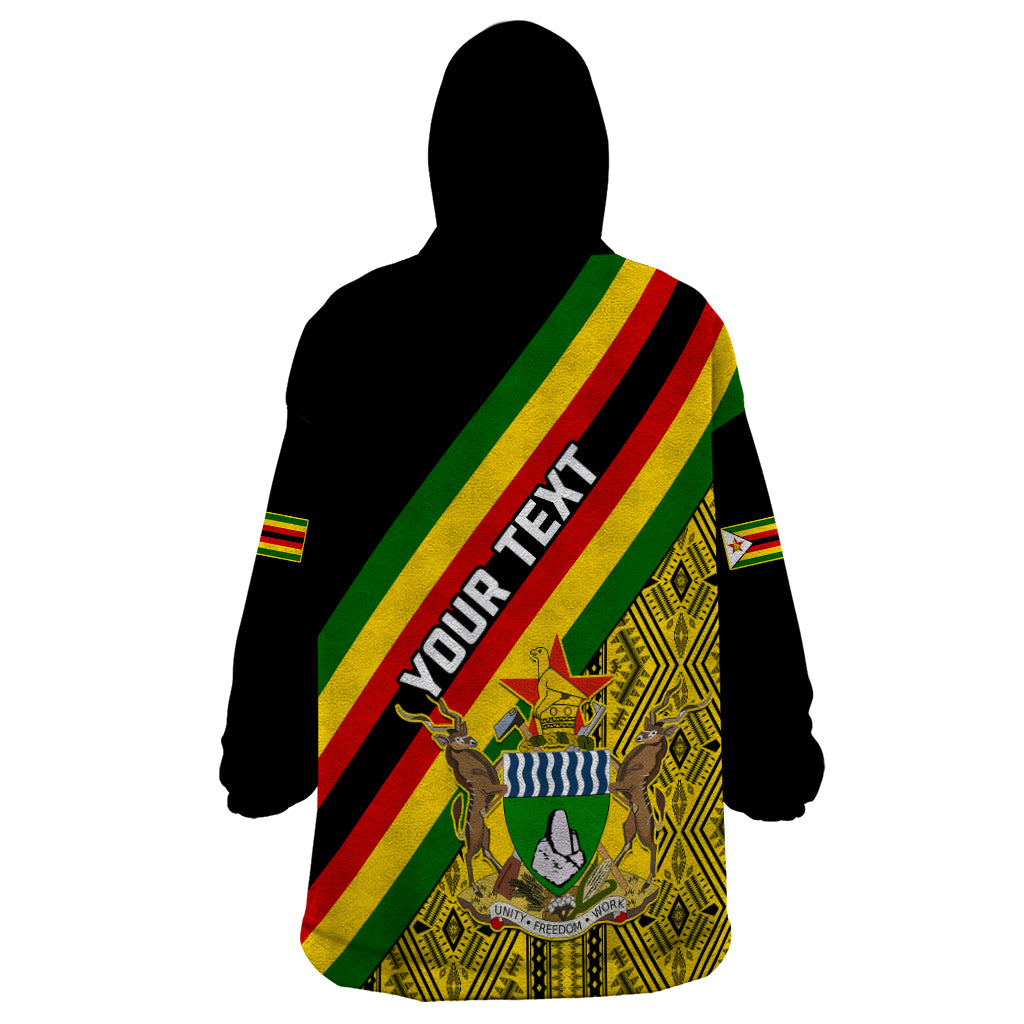 Personalised Zimbabwe Wearable Blanket Hoodie African Pattern With Flag Style - Wonder Print Shop