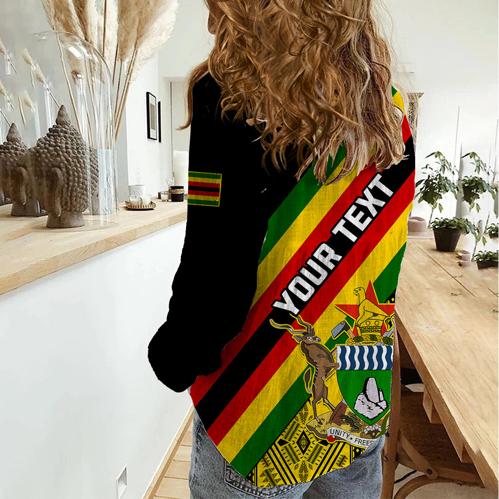 Personalised Zimbabwe Women Casual Shirt African Pattern With Flag Style - Wonder Print Shop