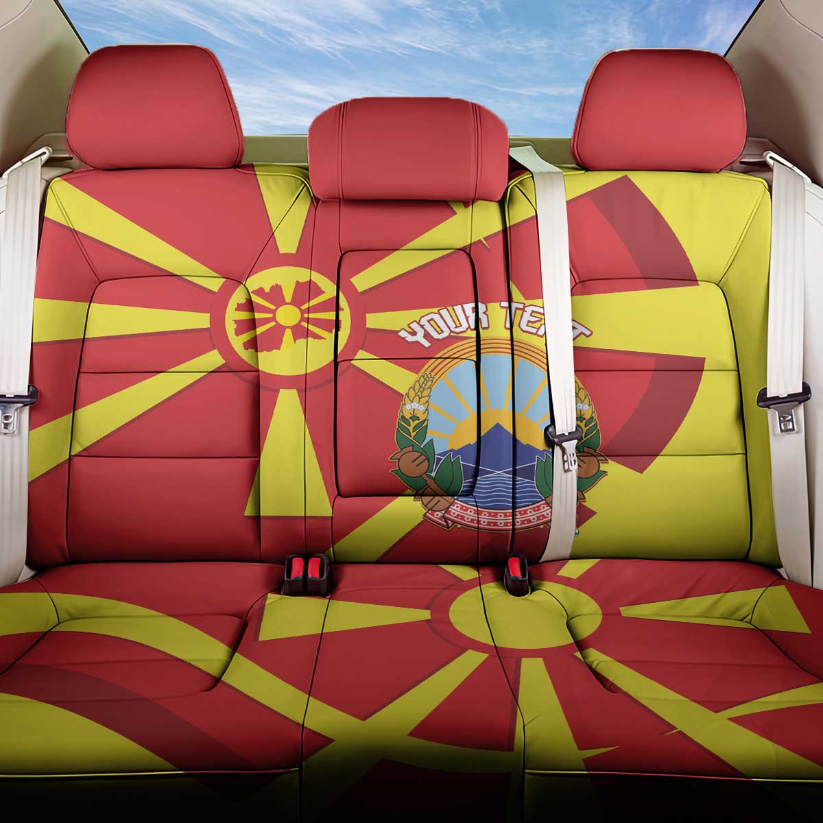 Macedonia National Day Back Car Seat Cover Makedonija Flag Curves Style