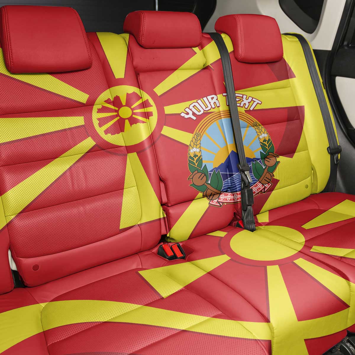 Macedonia National Day Back Car Seat Cover Makedonija Flag Curves Style