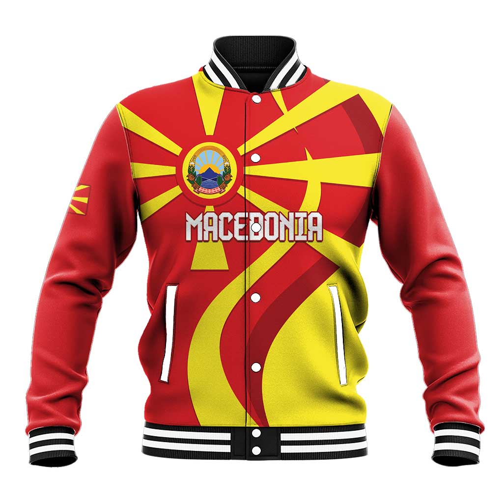 Macedonia National Day Baseball Jacket Makedonija Flag Curves Style