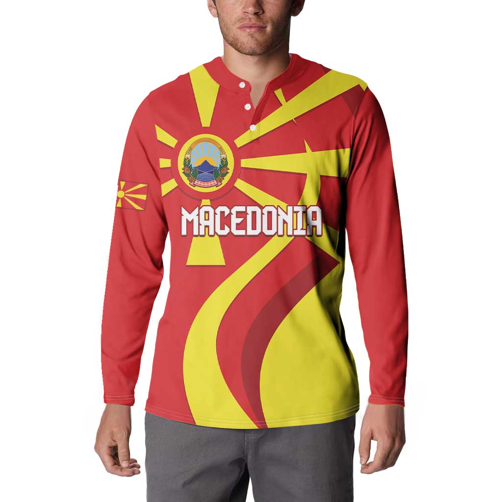 Macedonia National Day Button Sweatshirt Makedonija Flag Curves Style