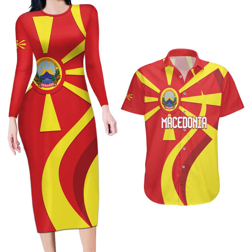 Macedonia National Day Couples Matching Long Sleeve Bodycon Dress and Hawaiian Shirt Makedonija Flag Curves Style