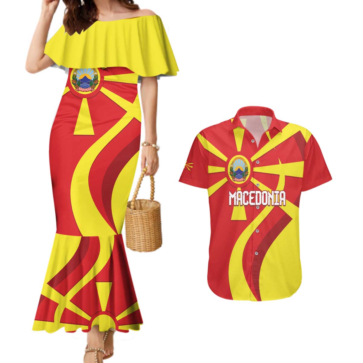 Macedonia National Day Couples Matching Mermaid Dress and Hawaiian Shirt Makedonija Flag Curves Style