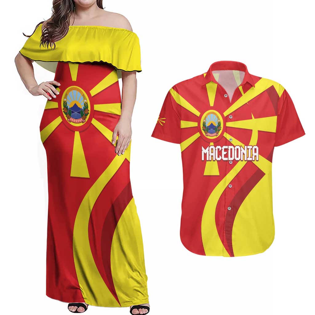 Macedonia National Day Couples Matching Off Shoulder Maxi Dress and Hawaiian Shirt Makedonija Flag Curves Style