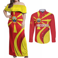 Macedonia National Day Couples Matching Off Shoulder Maxi Dress and Long Sleeve Button Shirt Makedonija Flag Curves Style