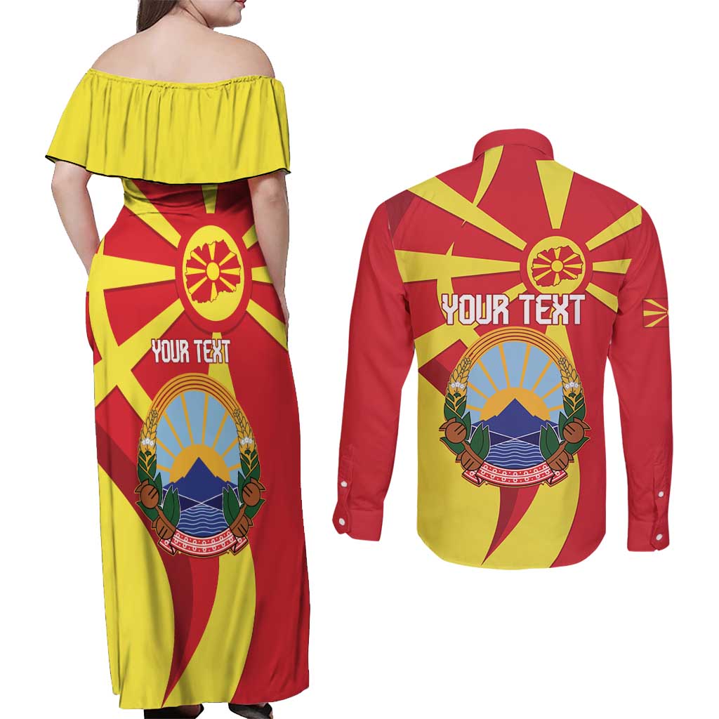 Macedonia National Day Couples Matching Off Shoulder Maxi Dress and Long Sleeve Button Shirt Makedonija Flag Curves Style