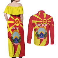 Macedonia National Day Couples Matching Off Shoulder Maxi Dress and Long Sleeve Button Shirt Makedonija Flag Curves Style