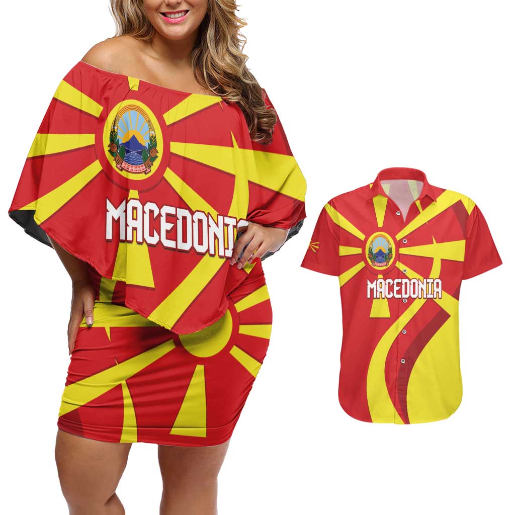 Macedonia National Day Couples Matching Off Shoulder Short Dress and Hawaiian Shirt Makedonija Flag Curves Style
