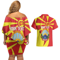 Macedonia National Day Couples Matching Off Shoulder Short Dress and Hawaiian Shirt Makedonija Flag Curves Style