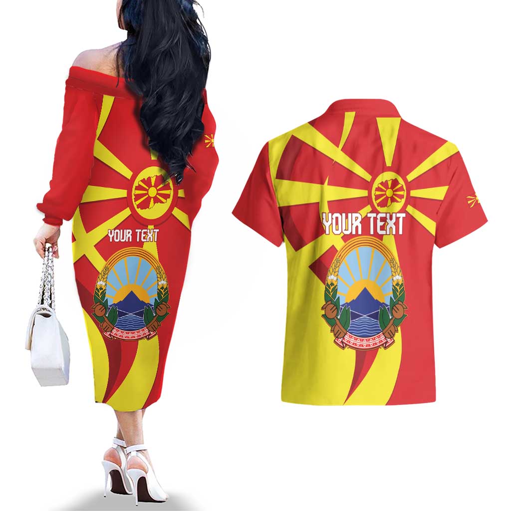 Macedonia National Day Couples Matching Off The Shoulder Long Sleeve Dress and Hawaiian Shirt Makedonija Flag Curves Style