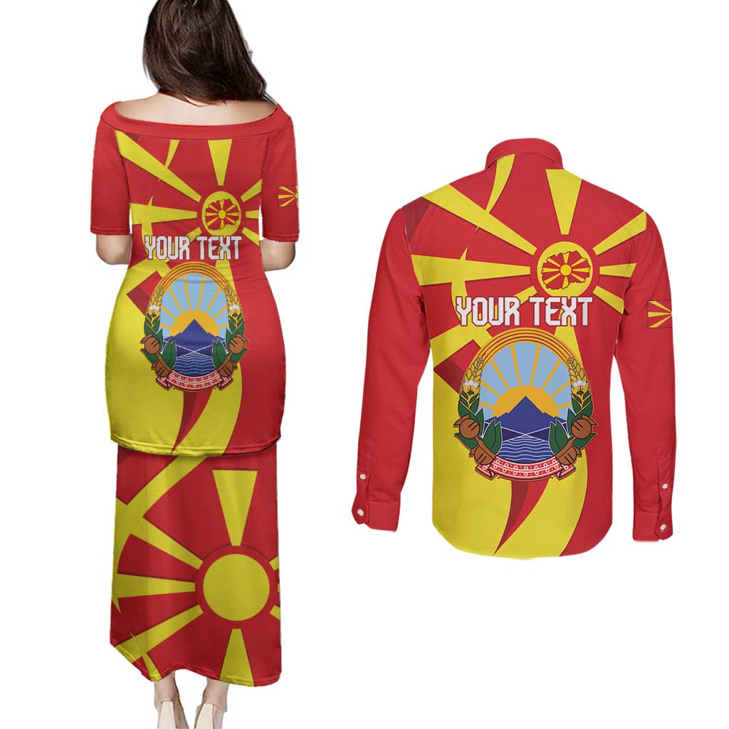 Macedonia National Day Couples Matching Puletasi and Long Sleeve Button Shirt Makedonija Flag Curves Style