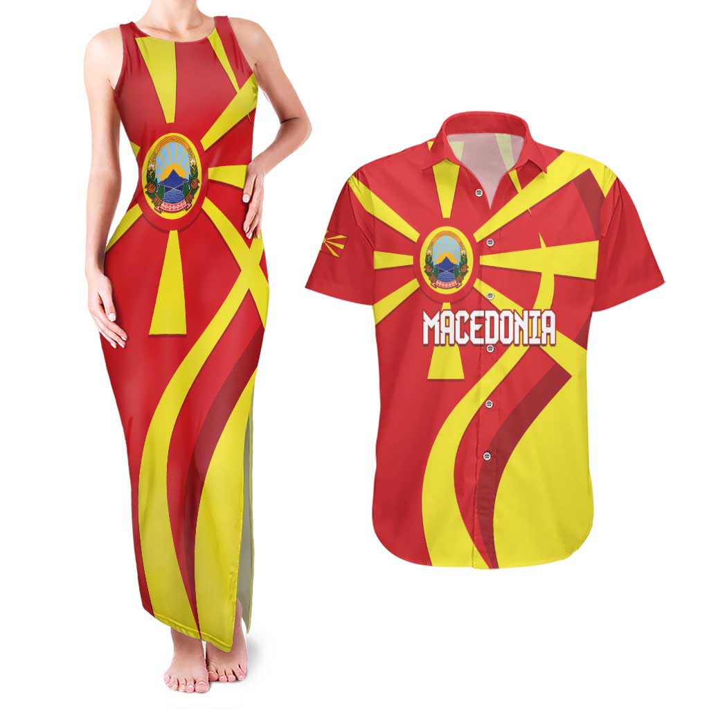 Macedonia National Day Couples Matching Tank Maxi Dress and Hawaiian Shirt Makedonija Flag Curves Style