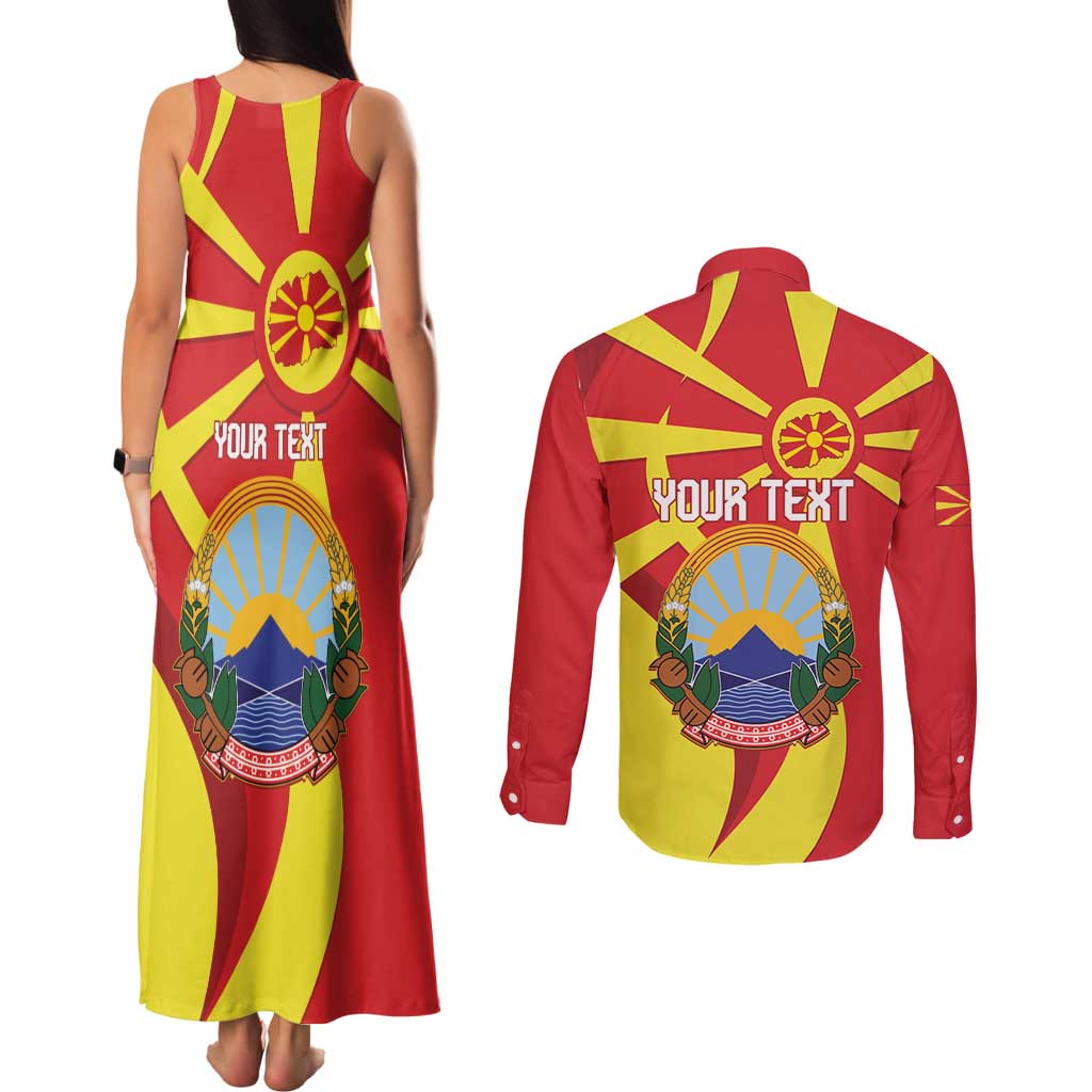 Macedonia National Day Couples Matching Tank Maxi Dress and Long Sleeve Button Shirt Makedonija Flag Curves Style