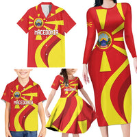 Macedonia National Day Family Matching Long Sleeve Bodycon Dress and Hawaiian Shirt Makedonija Flag Curves Style