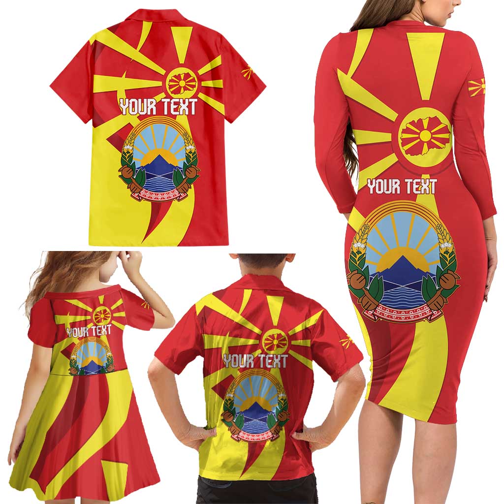 Macedonia National Day Family Matching Long Sleeve Bodycon Dress and Hawaiian Shirt Makedonija Flag Curves Style