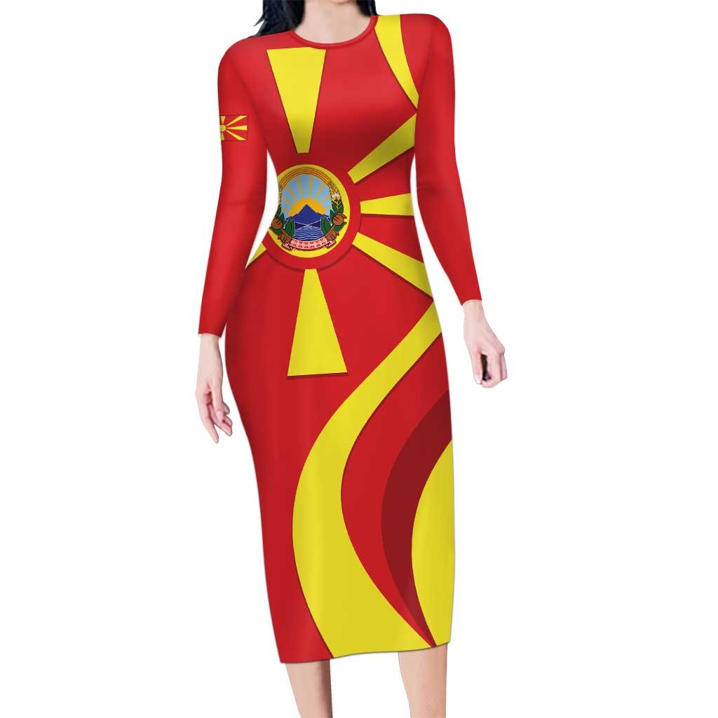 Macedonia National Day Family Matching Long Sleeve Bodycon Dress and Hawaiian Shirt Makedonija Flag Curves Style