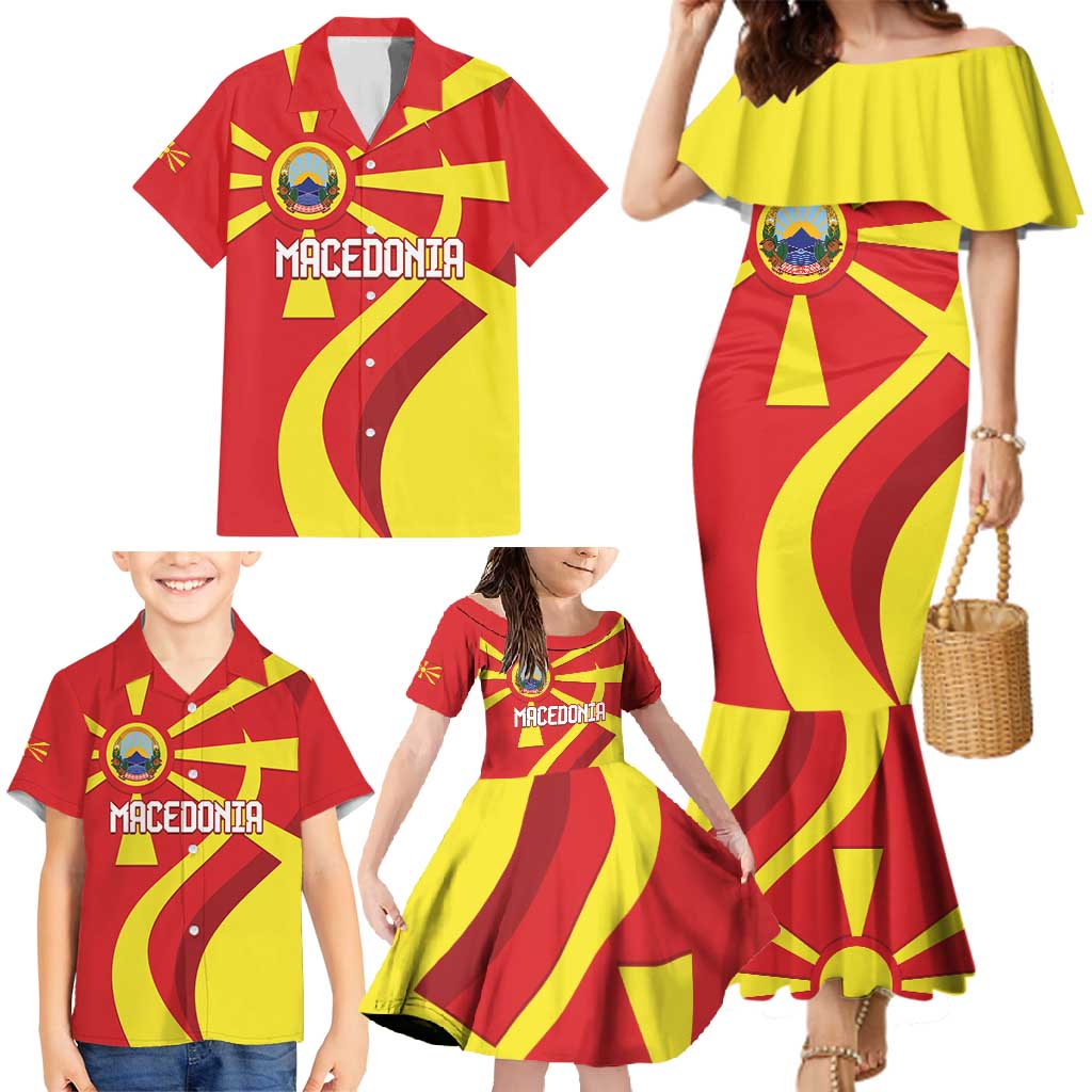 Macedonia National Day Family Matching Mermaid Dress and Hawaiian Shirt Makedonija Flag Curves Style