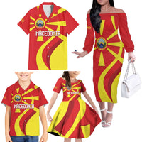 Macedonia National Day Family Matching Off The Shoulder Long Sleeve Dress and Hawaiian Shirt Makedonija Flag Curves Style