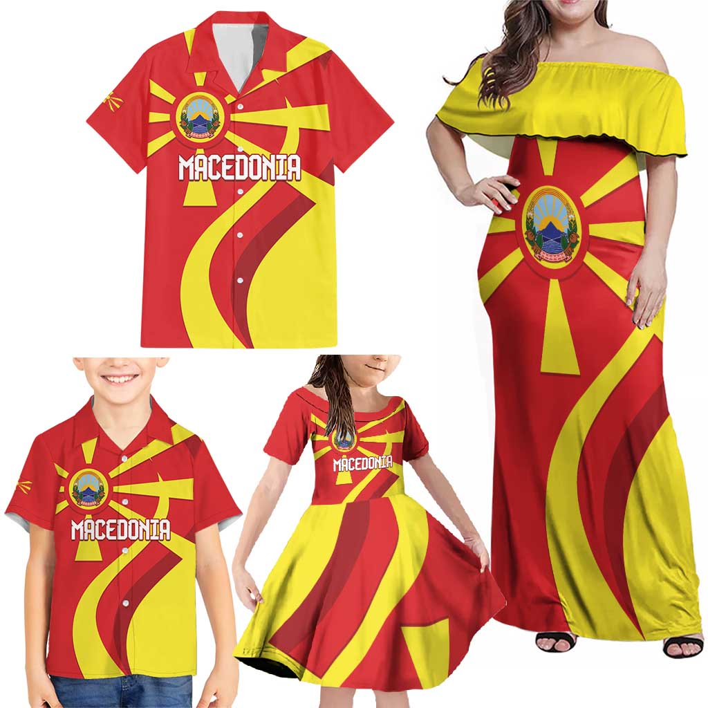Macedonia National Day Family Matching Off Shoulder Maxi Dress and Hawaiian Shirt Makedonija Flag Curves Style