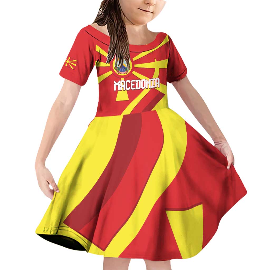 Macedonia National Day Family Matching Off Shoulder Short Dress and Hawaiian Shirt Makedonija Flag Curves Style