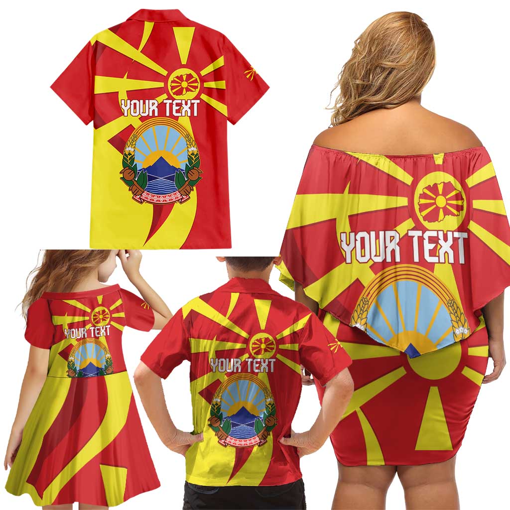 Macedonia National Day Family Matching Off Shoulder Short Dress and Hawaiian Shirt Makedonija Flag Curves Style