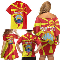 Macedonia National Day Family Matching Off Shoulder Short Dress and Hawaiian Shirt Makedonija Flag Curves Style