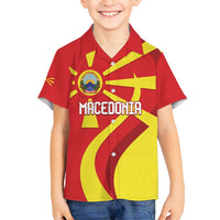 Macedonia National Day Family Matching Off Shoulder Short Dress and Hawaiian Shirt Makedonija Flag Curves Style