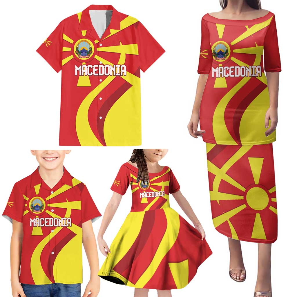 Macedonia National Day Family Matching Puletasi and Hawaiian Shirt Makedonija Flag Curves Style