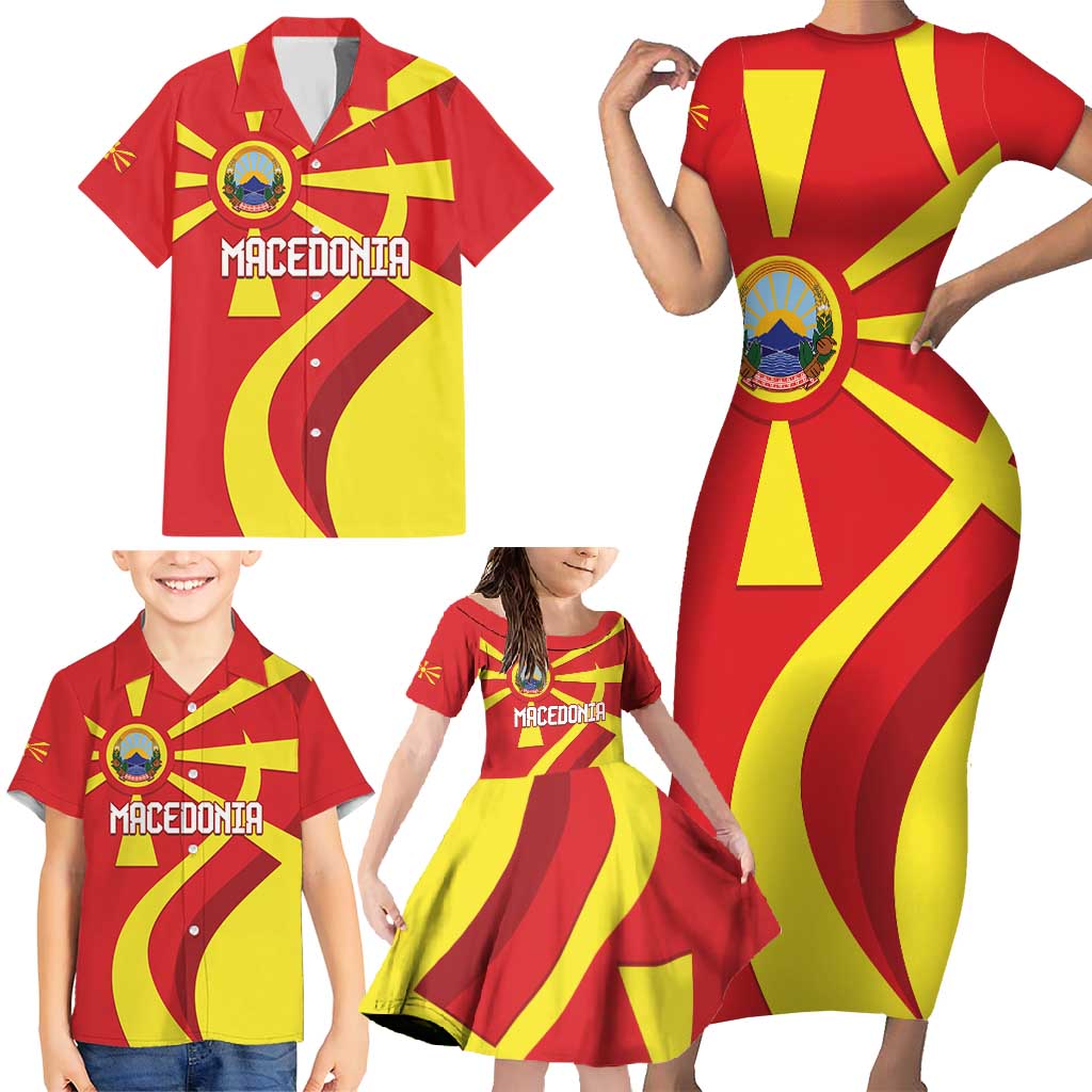 Macedonia National Day Family Matching Short Sleeve Bodycon Dress and Hawaiian Shirt Makedonija Flag Curves Style