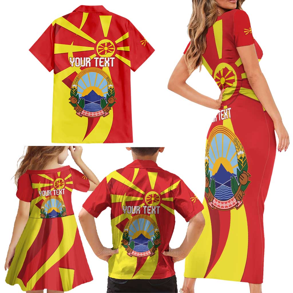 Macedonia National Day Family Matching Short Sleeve Bodycon Dress and Hawaiian Shirt Makedonija Flag Curves Style