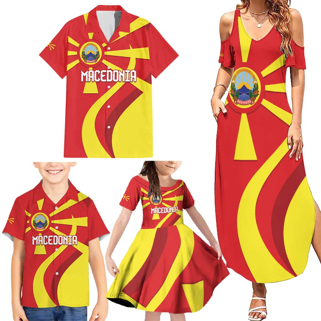 Macedonia National Day Family Matching Summer Maxi Dress and Hawaiian Shirt Makedonija Flag Curves Style