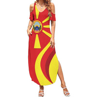 Macedonia National Day Family Matching Summer Maxi Dress and Hawaiian Shirt Makedonija Flag Curves Style