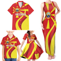 Macedonia National Day Family Matching Tank Maxi Dress and Hawaiian Shirt Makedonija Flag Curves Style