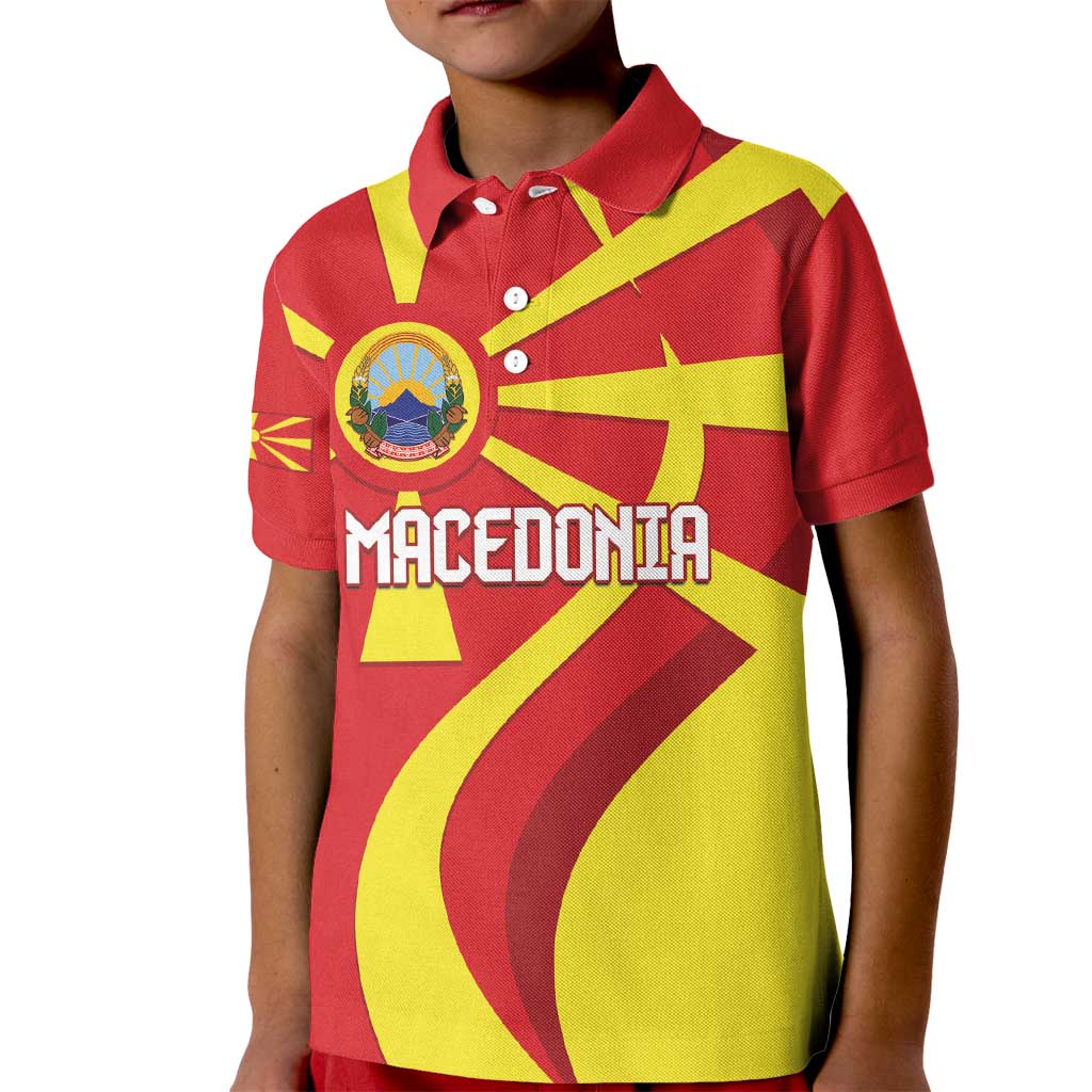 Macedonia National Day Kid Polo Shirt Makedonija Flag Curves Style