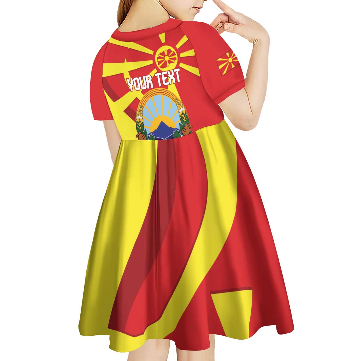 Macedonia National Day Kid Short Sleeve Dress Makedonija Flag Curves Style