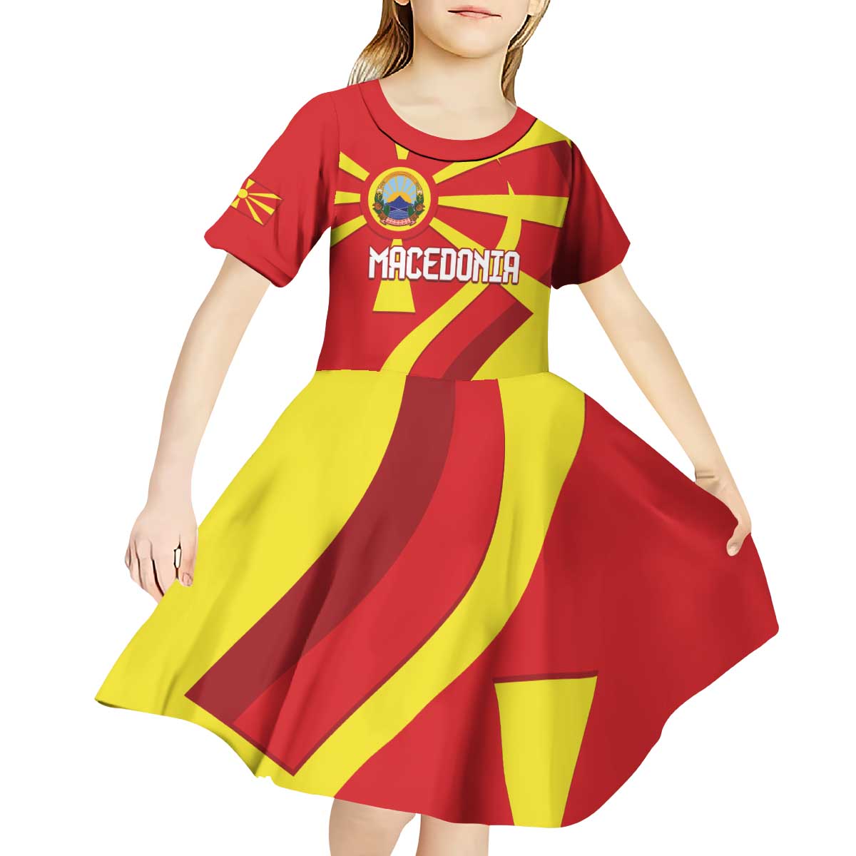 Macedonia National Day Kid Short Sleeve Dress Makedonija Flag Curves Style