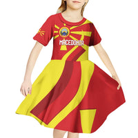 Macedonia National Day Kid Short Sleeve Dress Makedonija Flag Curves Style