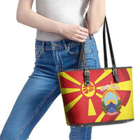 Macedonia National Day Leather Tote Bag Makedonija Flag Curves Style