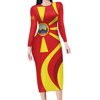 Macedonia National Day Long Sleeve Bodycon Dress Makedonija Flag Curves Style